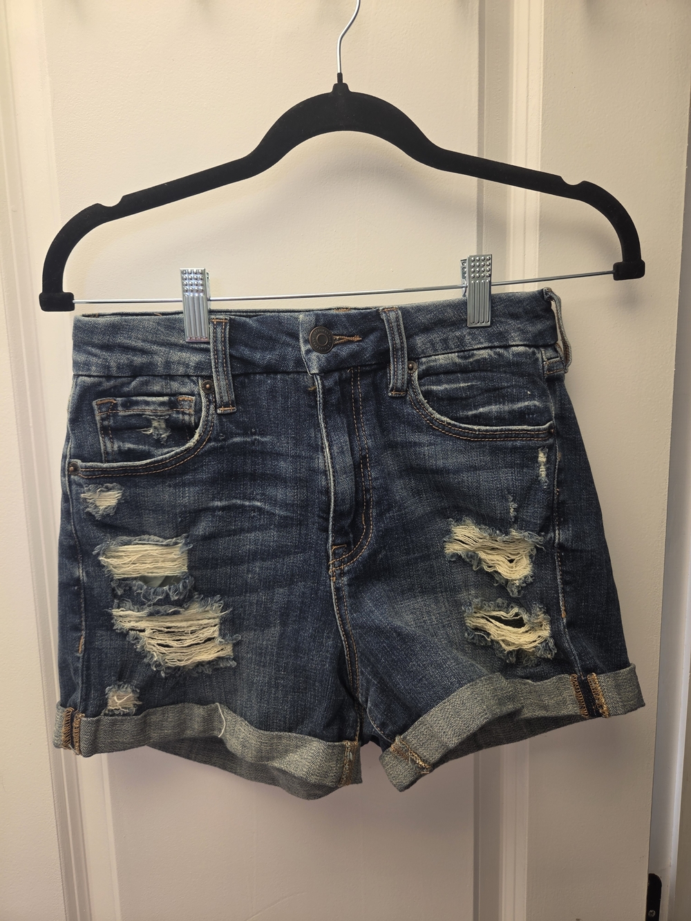 Aeropostale Distressed Rolled Cuff Denim Shorts - High Rise Curvy Mid Size 8